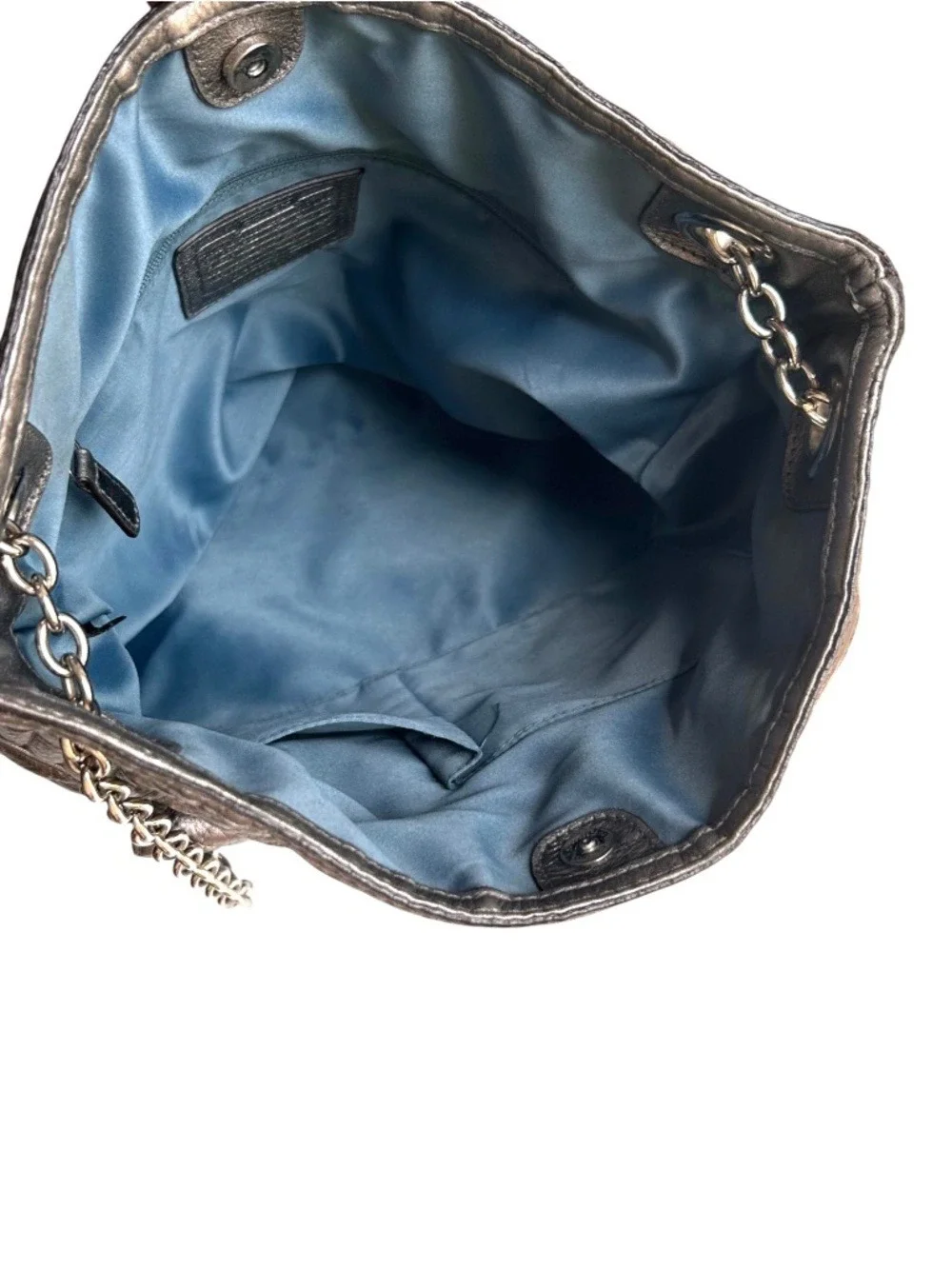 Coach Poppy 19854 Slim Leather Quilted Metallic Platinum Shoulder Tote